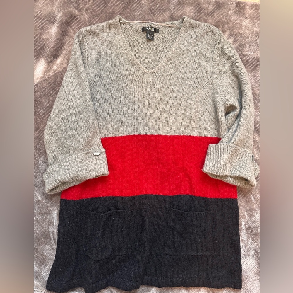 Style & Co. V-Neck Sweater - Gray, Red, Black